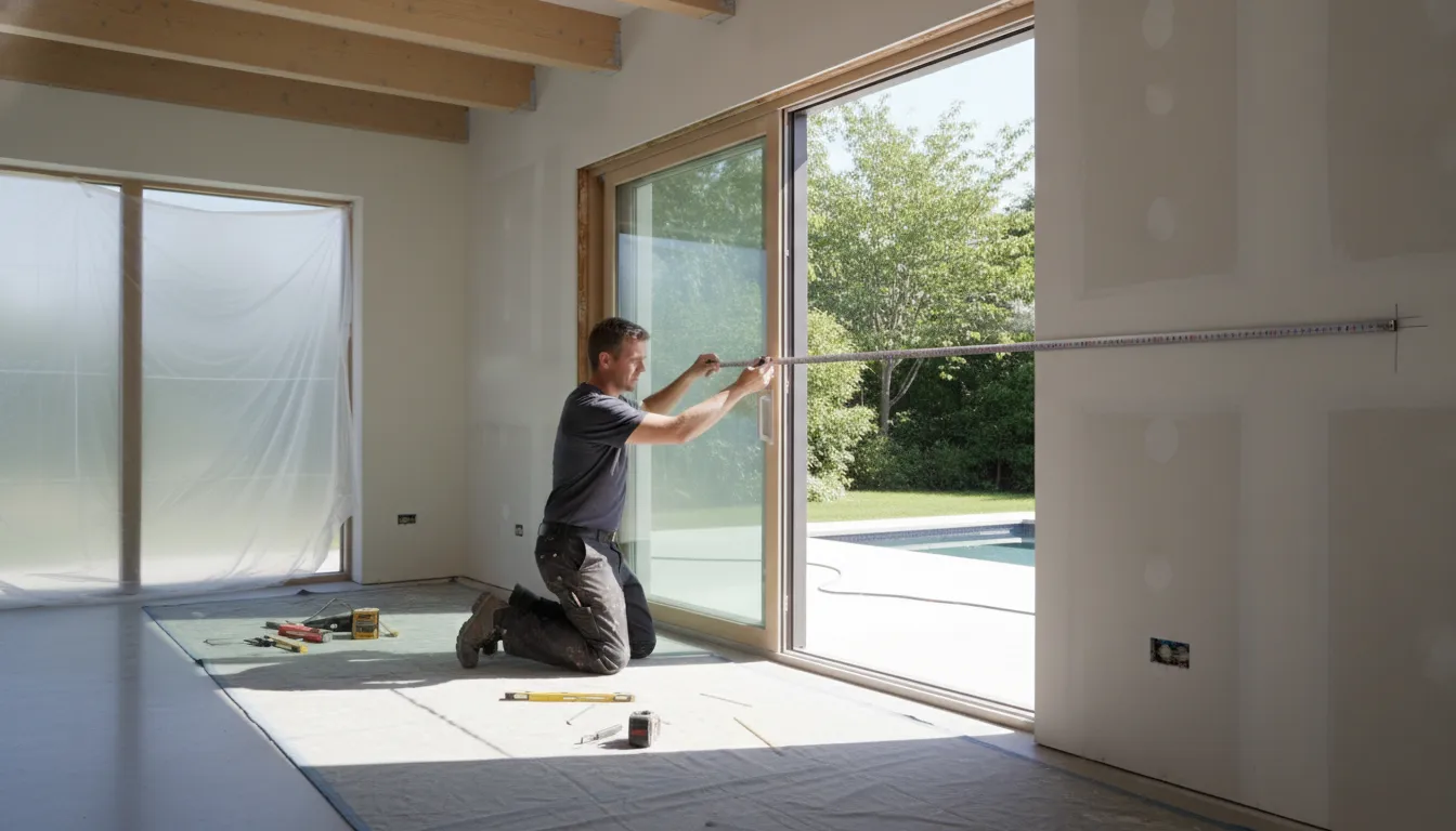 Spațiu măsurat și pregătit pentru montarea unei uși glisante de sticlă în interior