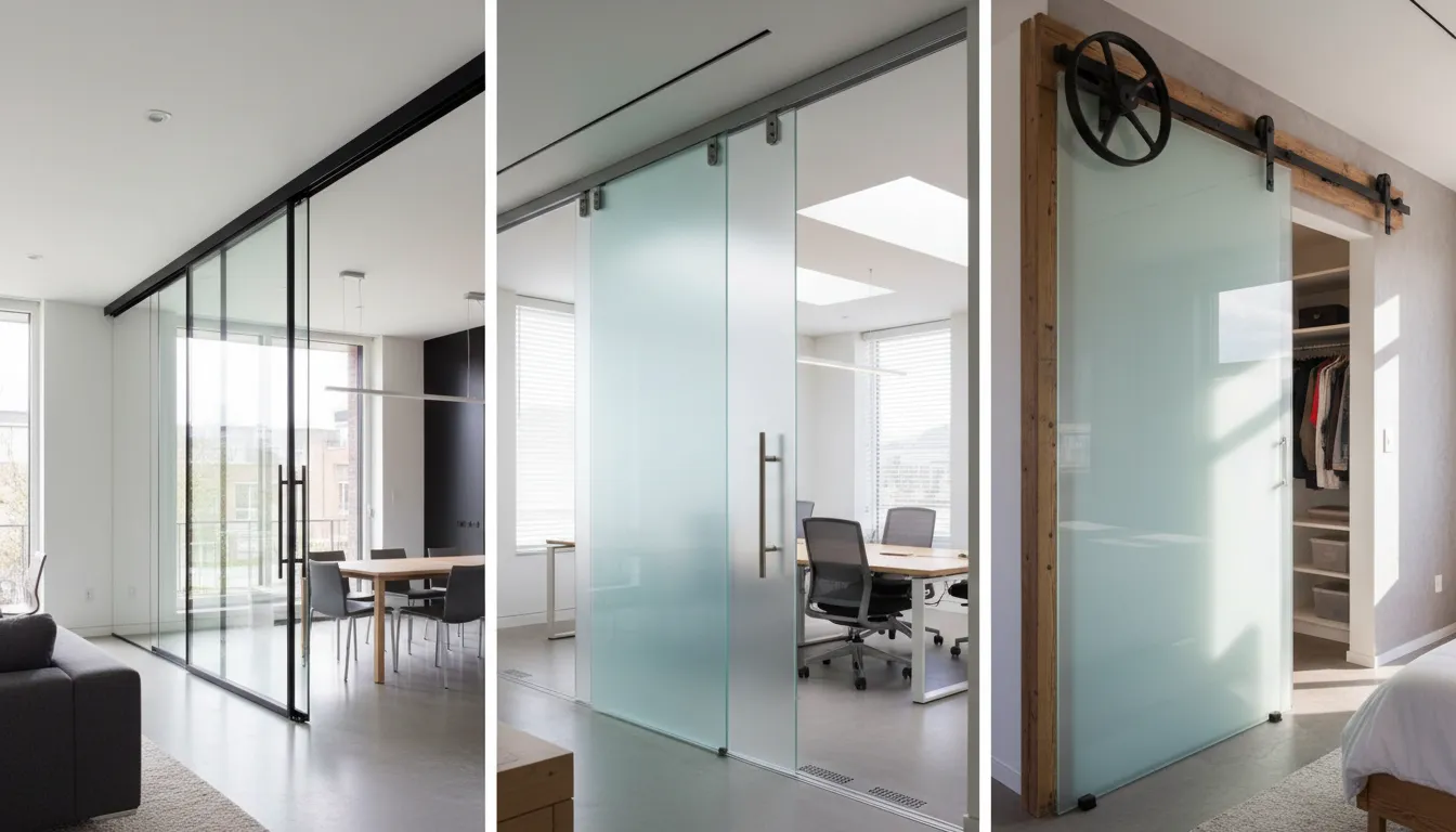 Exemple de uși glisante din sticlă montate la interior în diverse stiluri